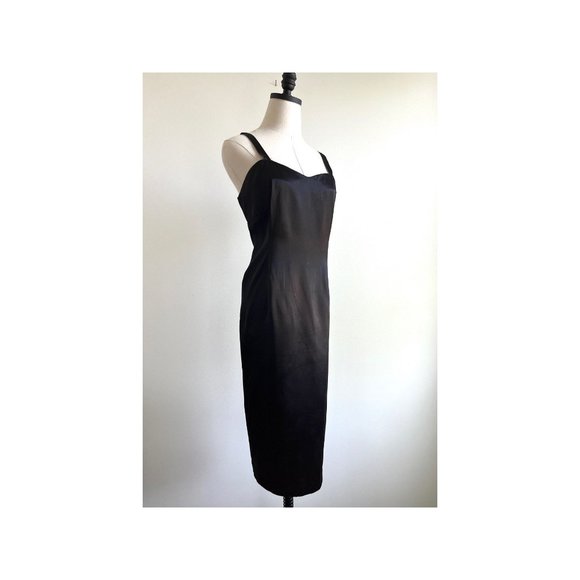 90s nylon plus size bias cut little black dress vintage - Picture 1 of 9